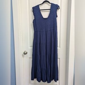 Elegant Fashion Navy Sleeveless Smocked and Tiered Maxi Dress